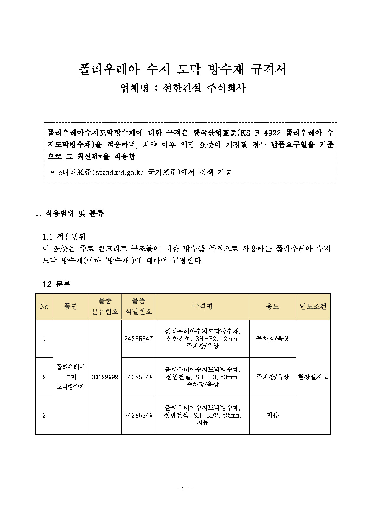 폴리우레아 규격서